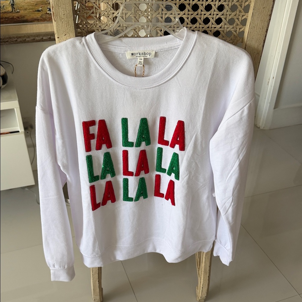 Workshop Republic Clothing White/Red & Green " "Falala" Textured Sweatshirt